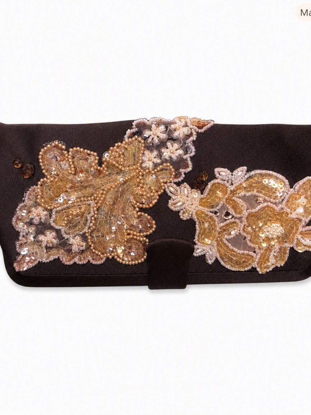 Embellished Black Evening Clutch with Gold Floral Beading